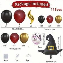118Pcs Wizard School Themed Balloon Arch Kit, Burgundy Black Gold Latex & Wizard Hat Foil Balloons, No Power Required, Decor For Halloween, Carnival, Christmas, Easter And Themed Birthday Gathering - Multicolor - View 8