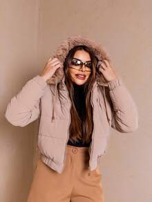 Women's Short Puffer Jacket 2026 - Beige oscuro - Ver 1