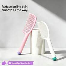 1Pc Standable Two-Tone Handle Hair Comb, Medium Density Smooth Detangling Plastic Hair Comb For All Hair Types - Multicolor - View 5