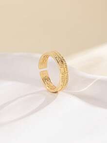1 pieza Anillo abierto de cobre con números romanos Y2K, anillo de banda ajustable dorado/plateado, joyería minimalista apilable para adolescentes, regalo de vuelta al colegio - Multicolor - Ver 5
