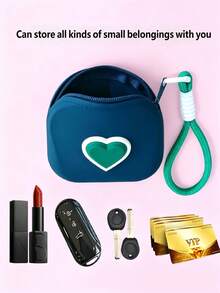 Heart-Shaped Silicone Mini Handheld Storage Bag, Multi-Functional Earphone Key Jewelry Pouch, Exquisite Daily And Birthday Gift - Multicolor - View 4