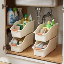 4pcs Minimalist Storage Box With Portable Handle, Multi-Purpose Organizer For Kitchen Spices, Cabinet & Desk Organization, Durable Plastic Storage Bin For Home Office Bedroom Bathroom Closet Space Saving Solution Container - View 7