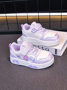 Girls' Cute Casual Lace-Up & Hook And Loop Colorblock White Sneakers - Purple - View 3
