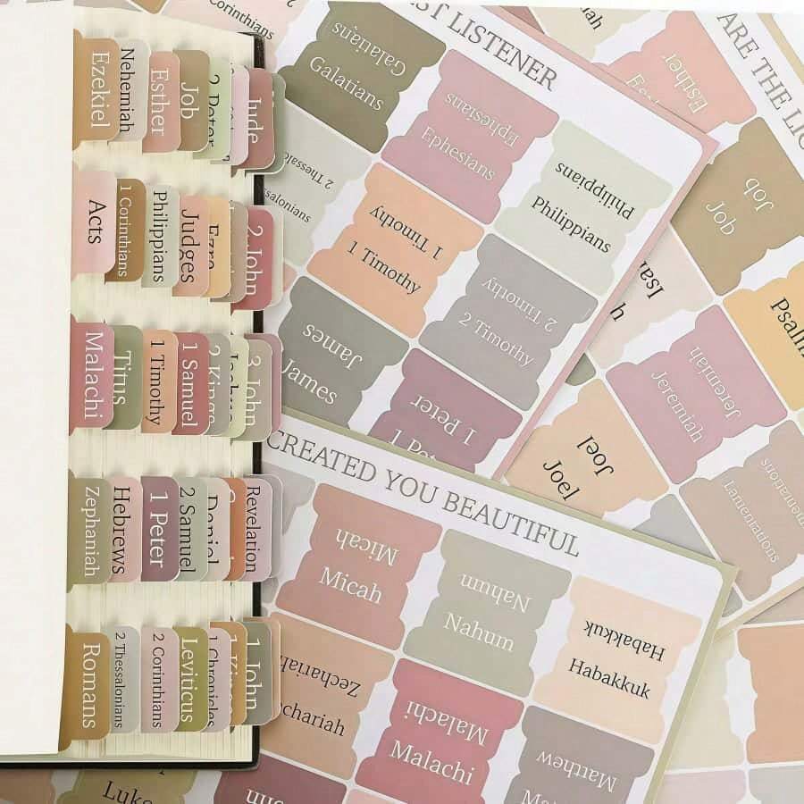 75pcs/Set Unisex Pink Bible Index Tab Stickers, Random Color & Style, Waterproof Colorful Bible Study Index Labels, Bookmarks For Notes, Bible Classification Marker Stickers, Back To School Gift, Bible Study Supplies, Perfect Christmas & Holiday Gift - Multicolor - View 1