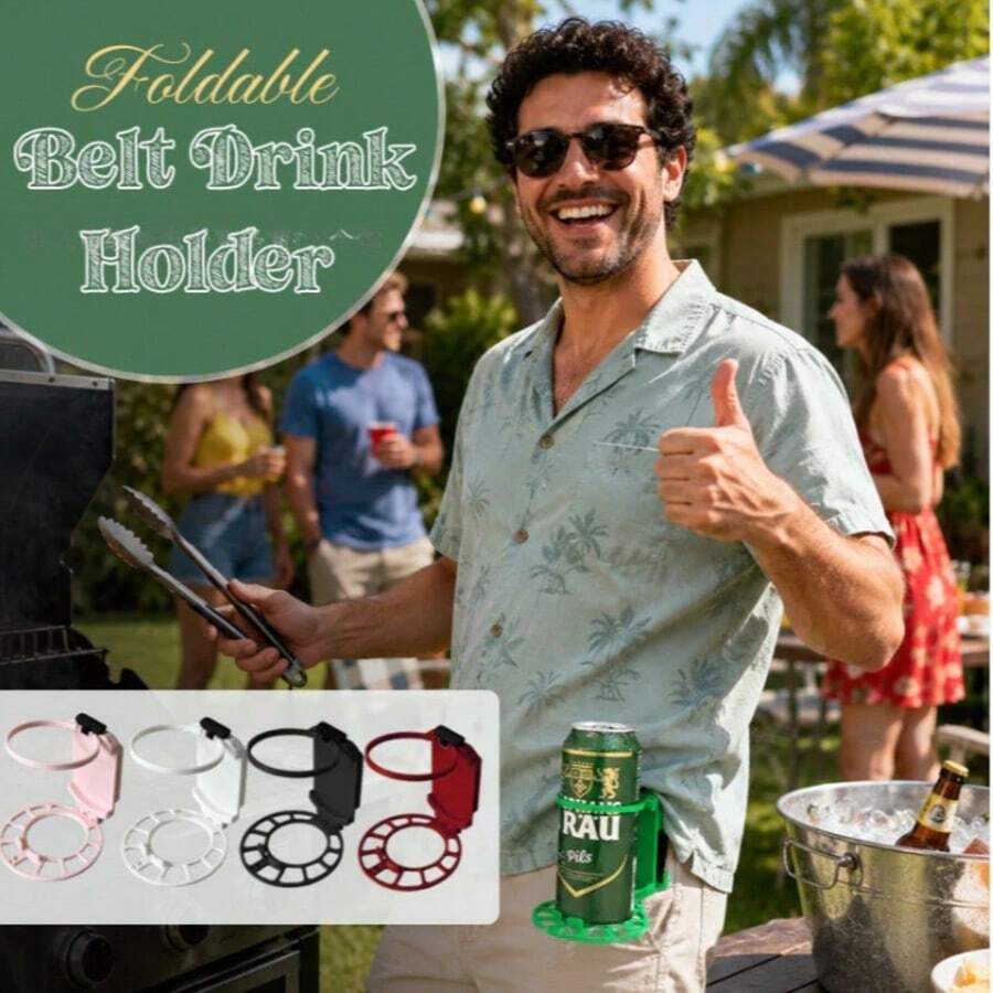 Foldable Belt-Style Beverage Holder, Adjustable Hands-Free Cup Sleeve, Portable Water Bottle Carrier, Suitable For Daily Gatherings, BBQ Parties, Camping, Hiking, Running, Fishing And Outdoor Travel Accessories - Multicolor - View 1