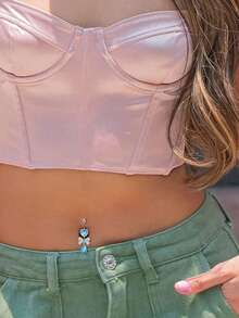 1pc Bowknot Zirconia Pendant Belly Button Ring Navel Piercing Jewelry For Women, Light Luxury Body Piercing - Multicolor - View 2