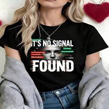 Edgy Glitch Art Graphic T-Shirt, 100% Cotton Oversized Soft Breathable Casual Crewneck Short Sleeve Top, Streetwear Aesthetic Summer Vibes Tee For Women & Tech Lovers - 黑色 - 查看 18