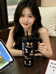 1個 Snoopy 900ML 大容量保溫杯,戶外便攜旅行保冷杯,車用杯,304不鏽鋼咖啡杯,不鏽鋼吸管水瓶 - 彩色 - 查看 5