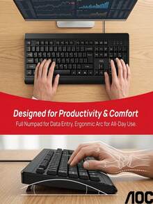 1pc AOC KB100 USB Wired Membrane Office Keyboard, Compact Slim Stylish Design, Multi-Function Desktop Shortcut Keys, Comfortable Typing, Durable, Plug And Play, Suitable For Business, Students, Home Desktop Computers And Laptops Computer Peripherals - View 12