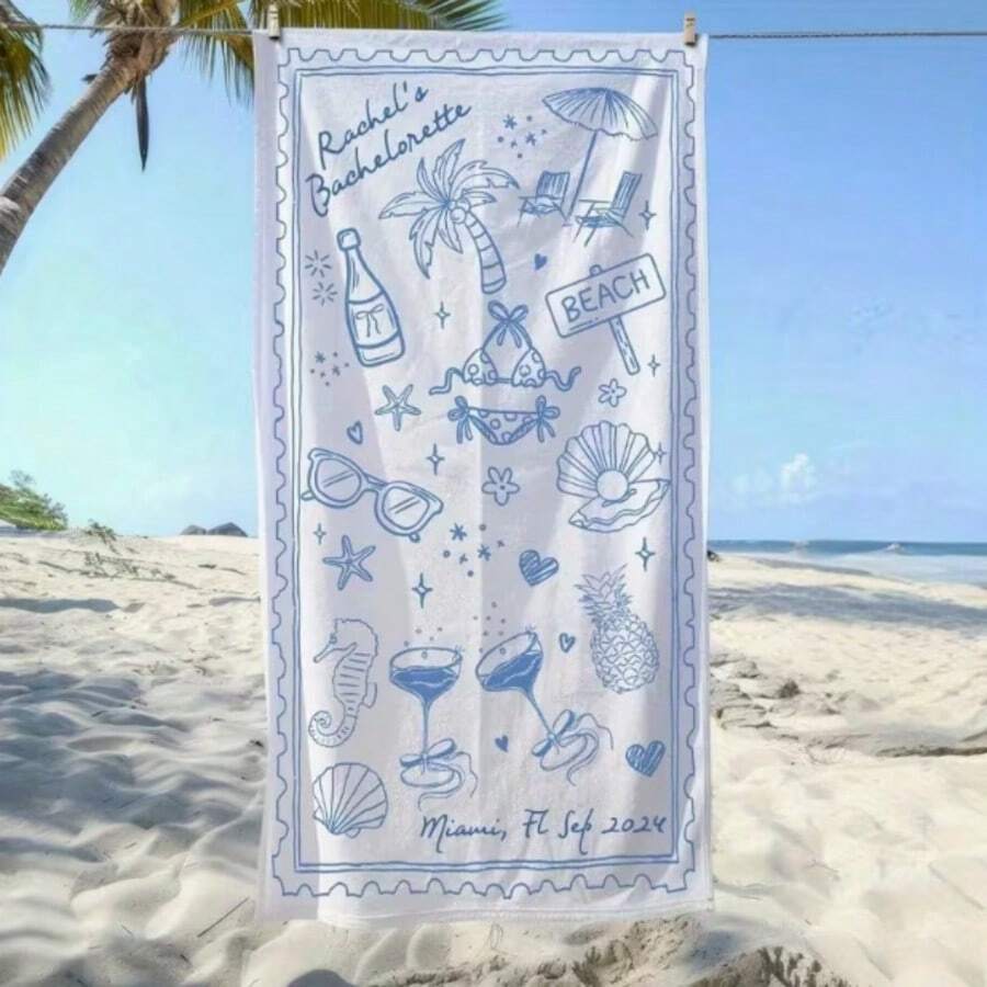 Bachelorette Beach Towel - Soft & Quick-Dry, Bridal Shower Gift With Customizable Design, Perfect For Beach Parties & Travel, Beach Towel - Baby Blue - View 1