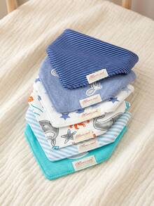 momscare 6 buah Celemek Bayi, Celemek Bayi Lembut dan Menyerap, Cocok untuk Penggunaan Sehari-hari Bayi - Desain Lucu Celemek Segitiga Bayi Bordir yang Indah Celemek Bayi Motif Paus yang Menggemaskan - MultiWarna - View 3