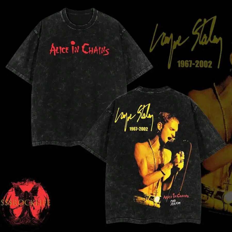 Camiseta, Para hombre, [$$$manlife] camiseta vintage lavada de layne staley de alice in chains – algodón grueso lavado al ácido, Estilo grunge clás... - Negro - Ver 1