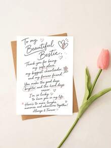 1pc "To My Beautiful Bestie" Best Friend Greeting Card With Envelope, Friendship Appreciation Note For Women, Ideal For Birthday & Thank You Gifts, Friendship Keepsake For Female Besties, Blank Inside - A - View 7