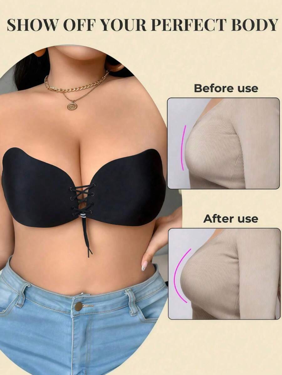 2pcs/1 Pair Strapless Invisible Bra, Reusable Push-Up Bra, Women Invisible Bra With Nipple Covers - Multicolor - View 1