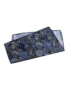 ZLQ&GOU 2 PCS Fashion Blue Cashew Flower Men's Tie, Polyester Jacquard Tie & Pocket Square Set, Suitable For Wedding, Business, Party Neck Accessory - Navy Blue - View 5