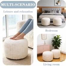 1pc Round Padded Footstool Cover (Filling Not Included), Corduroy Material, Fuzzy Footstool Storage Box, Floor Storage Footstool, For Living Room And Bedroom - White 1pc - View 5