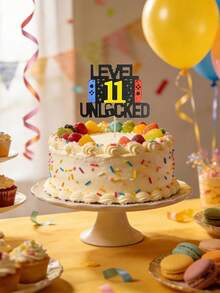 1pc Retro Gamer Theme Cake Topper, Colorful Laser-Cut Number Birthday Party Cake Decorations With Cake Flag Insert - Multicolor - View 11