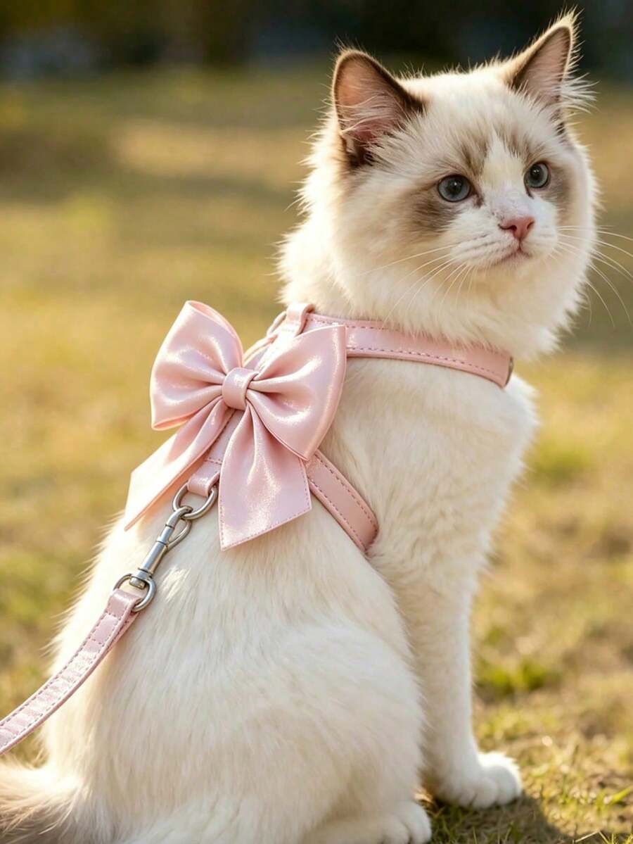 2pcs/Set Pink Fairy Style Bow Pet Harness And Leash, Lightweight Outdoor Set, X-Shaped Design With Decorative Bow, Suitable For All Seasons, Fits Small To Medium Dogs And Cats