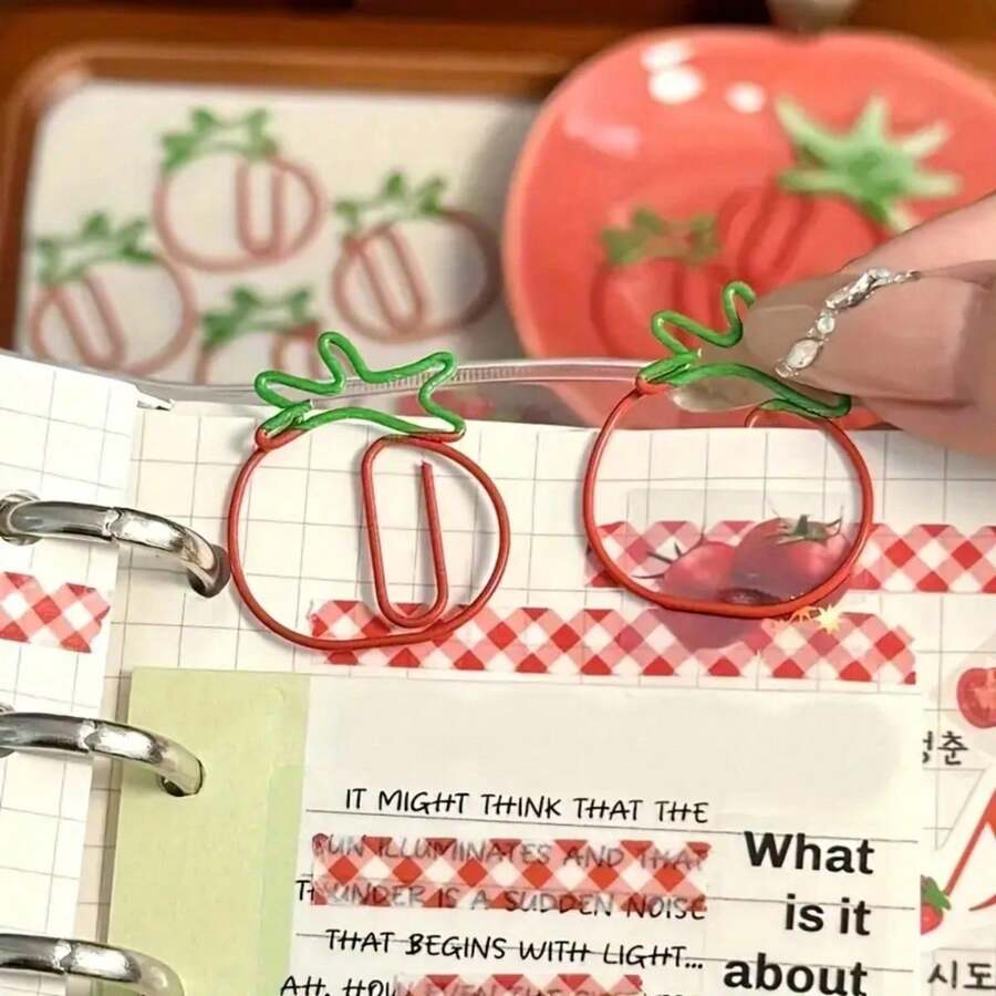 50/30/10/5/1pc Creative Tomato Shaped Paper Clips, Realistic Tomato Design With Red And Green Contrast Color, Can Be Used To Clip Documents, Organize Test Papers, Mark Book Pages, Also As Planner Decoration, Bookmarks, Compact And Portable, Room Decor, Office Desk Accessories, Bedroom Decor, Office Supplies, Table, Bedroom - Multiple Styles - View 1