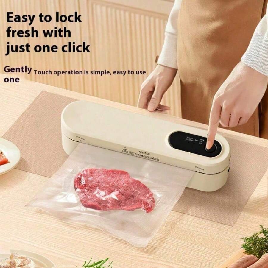 Automatic Vacuum Sealer, Type-C 1500mAh, Includes 10 Bags, 40W, 60KPa Suction, One-Touch Operation, Can Seal Textured/Smooth Bags/Canisters, Suitable For Wet/Dry Foods, Home/RV/Camping