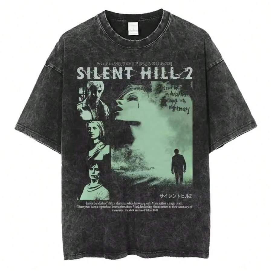 Stonewashed Silent Streetwear Unisex T-Shirt, 100% Premium Cotton, Modern Fit, Plus Size, Comfortable - 驚喜 - 查看 1