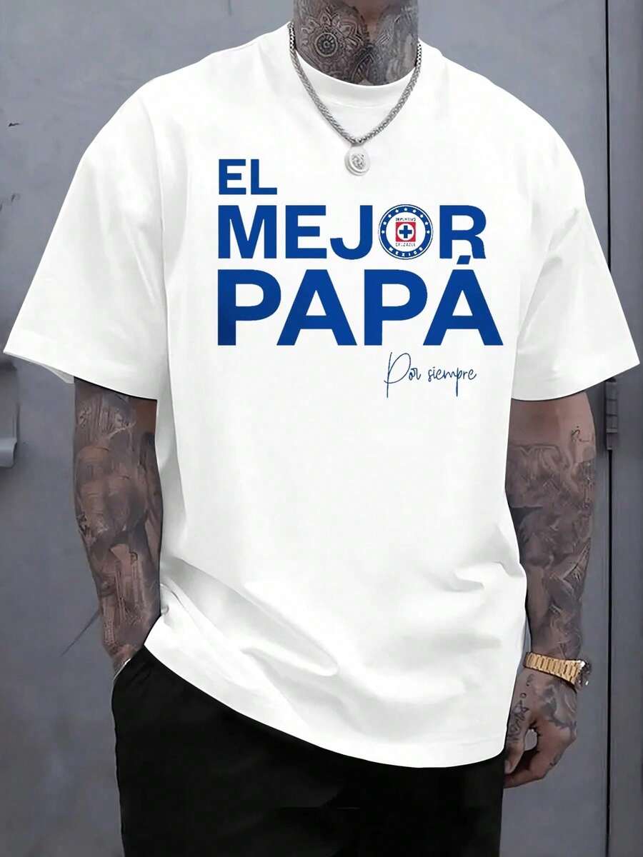 Camiseta del Día del Padre de la marca Cru Azul El Mejor Papá Por Siempre, usar en todas las estaciones, , 180G, peso pesado, tallas S - 3XL - Blanco - Ver 1