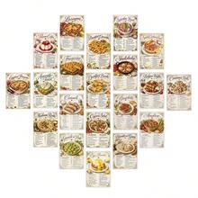 20pcs Vintage Food Recipe Postcards - Retro Wall Art Collage Set, Includes Ingredients & Steps, Cooking Theme Mini Posters, Kitchen Wall Decor Illustration Recipe Cards, Food Lover Gift - A - View 5