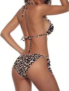 Women Two Piece Swimsuit Sexy Swimwear Halter String Triangle Bikini Sets - Leopard2 - View 3