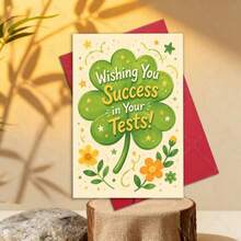 Tarjeta de Buena Suerte para Exámenes, "Deseándote Éxito en tus Pruebas" Tarjeta de Felicitación con Trébol de Cuatro Hojas y Flores - 13x18cm - Ver 4