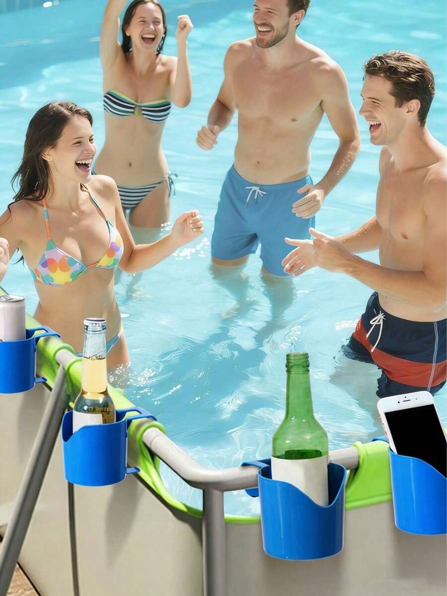 Pool Cup Holder, Plastic Drink Holder, Designed For Swimming Pools, Sturdy Structure, Easy-To-Use Clip-On Spill-Proof Cup Holder; Stylish Summer Standing Pool Drink Holder, Also Works As A Beer Cup Holder, Perfect For Summer Parties; - A - View 1