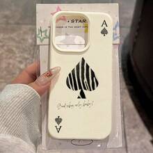1pc TPU Material Ace Of Spades Zebra Stripe Slogan Pattern Phone Case Compatible With IPhone 17 Pro Max/17/16 Pro Max/15/13/12/11/ S20 FE/A15/S24/A55/ Note 11/Note 12/Note 13 Pro Full Coverage Shockproof Soft Shell Protective Cover - White - View 1