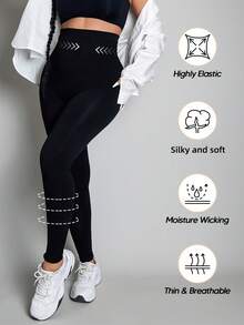 Sculpting High Waist Seamless Tummy Control Butt Lift Thigh Slimmer Shapewear Leggings - 黑色 - 查看 4