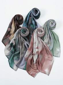 1PC Women's Bohemian Watercolor Print Headscarf, Muslim Sun Protection Head Wrap, Elegant Versatile Scarf Long Shawl For Friends Gathering, Suitable For Daily Wear - Burgundy - View 7