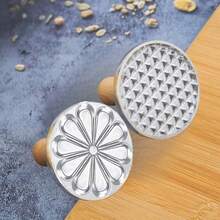 Round Metal Cookie Press Mold With Wooden Handle, For Making Embossed Cookies, DIY Baking Cake And Pastry Decoration Tool, Easy To Use, Gift Packaging - Multicolor - View 18