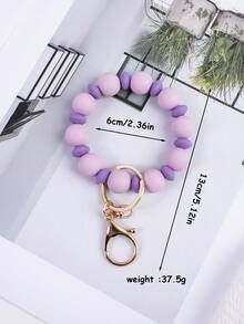 Solid Color Silicone Bead Wristlet Keychain Simple Matte Beaded Wrist Bracelet Key Ring Women Minimalist Bag Purse Car Key Holder Fashion Daily Gift - Abacus - View 5