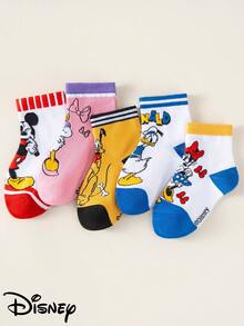 1/5 Pares: Calcetines de Media Caña Jacquard de la Serie de Dibujos Animados de Disney Mickey & Amigos, Estilo Infantil, Suaves y Transpirables, Adecuados para Uso Diario (Unisex) - Multicolor - Ver 4