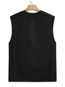 Camiseta Atlética Sin Mangas de Algodón 100% para Hombre - Estampado "", Secado Rápido y Transpirable que Absorbe la Humedad, Ajuste Holgado con Cuello Redondo para Gimnasio y Uso Diario - c - Negro - Ver 2