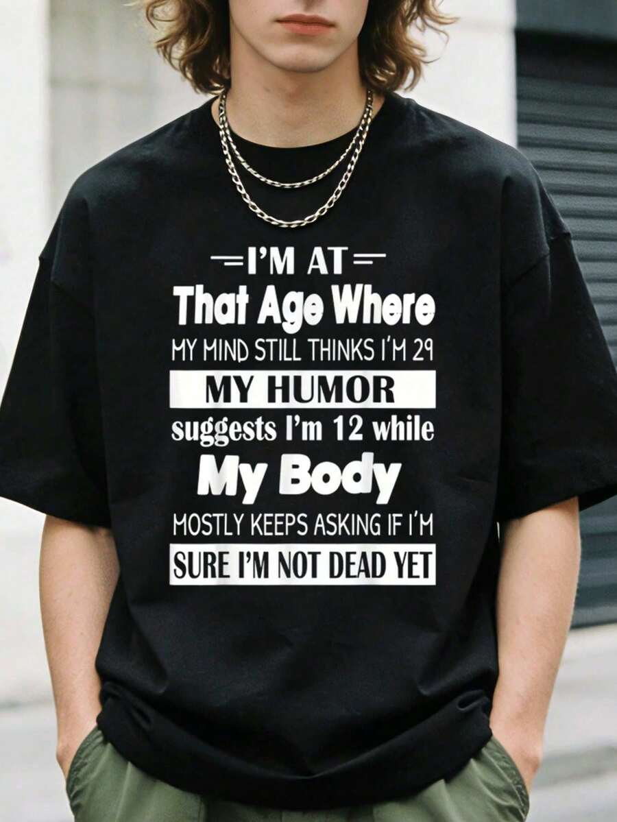 Camiseta Casual de 1 Pieza para Hombre con Estampado de Frases Divertidas, Camiseta Unisex de Cuello Redondo, Ropa para Hombre 5XL, Tejido de Punto Li