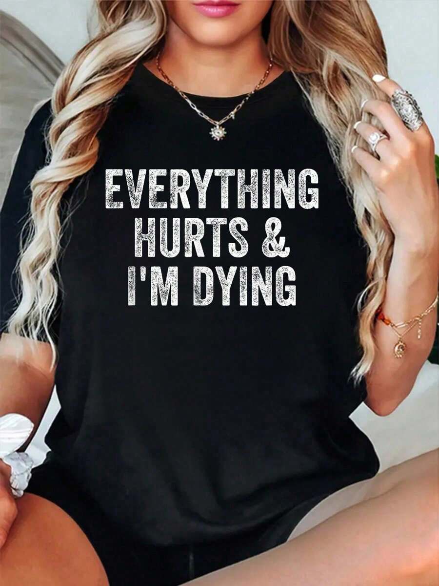 Feel Comfortable Being Uncomfortable, Gym T-Shirt, Fitness, Bodybuilding, Round Neck, Short Sleeve, Graphic T-Shirt For Women And Men. - 黑色 6 - 查看 1