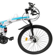 Foldable Mountain Bike, 21 Speed Mountain Bike, Mountain Bike For Youth Adult - Blue & White - View 9