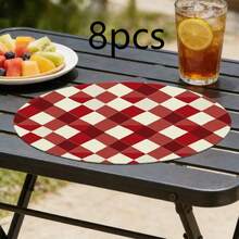 1/2/4/6/8/300pcs Vintage Red Plaid Pattern Luxury Placemat Set, Machine Washable Polyester Material, Stain-Resistant, Waterproof, Easy To Clean, Suitable For Party And Kitchen Decor - Multicolor - View 23