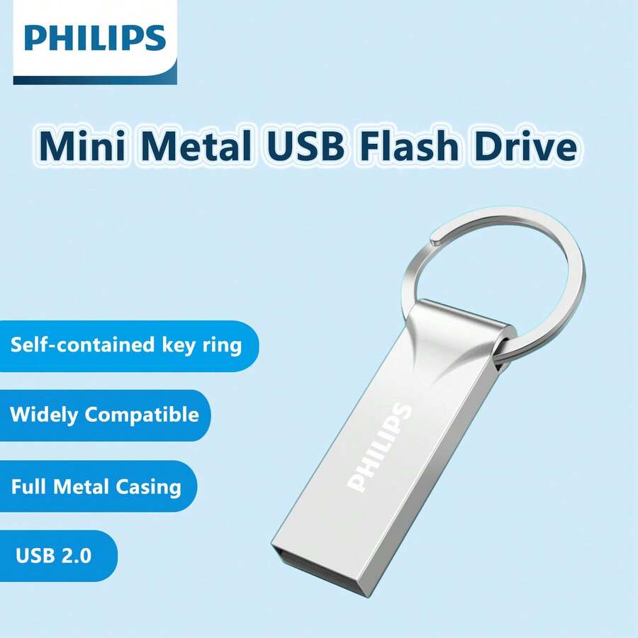 Flash Drive USB 2.0 PHILIPS dengan Gantungan Kunci, Kapasitas 16/32/64/128/256GB (Opsional), Penyimpanan Portabel untuk Foto, Video, Musik, dan File - View 1