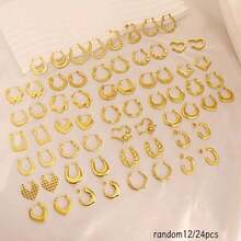 6/12 Pairs Stainless Steel Gold-Plated U-Shaped Twisted/Snake Texture/Asymmetrical Heart Zigzag Hydraulic Earrings, Elegant Earrings, Unbreakable Earrings, Women's Earring Set, Large Earrings - Multicolor - View 1