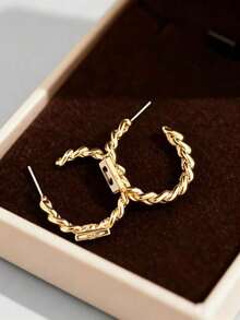 Neue europäische und amerikanische Ohrstecker mit verdrehtem Seil und Kupferbeschichtung, eleganter C-förmiger minimalistischer Stil, kleiner Schmuck - Doppel-C-Twist-Ohrringe - Übersicht 5