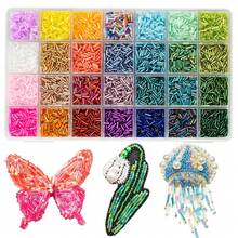 18 Colors Tubular Glass Beads Set Box, Solid Color Long Cylindrical Rice Beads, Suitable For DIY Embroidery, Brooch, Bracelet, Jewelry Making Handicrafts - Multicolor - View 1