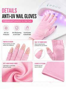 1 Pair UV Protection Gloves For Nail Lamps, Anti-UV Sun Protection Gloves For Gel Nails, Full Finger Nail Safety Gloves, Professional Nail Accessories For UV/LED Lamp Protection, Sunscreen, Sunshade, Driving, Outdoor Travel, Perfect For Nail Technicians, DIY Enthusiasts, Beauty Lovers, Great Gift For Valentine's Day And Mother's Day - Pink - View 5