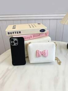 Bolso de hombro minimalista de unicolor con cierre de cremallera, bolso bandolera de tela PU con decoración de lazo, mochila pequeña ligera, monedero, adecuado para uso diario - A - Ver 4