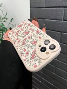 1pc TPU Heart-Shaped Camera Frame Vintage Pink Rose Floral Phone Case, Vertical Leather Texture Full Coverage Shockproof Soft Shell Compatible With 11 12 13 14 11Promax 12Promax 13Promax 14Promax XR 15 15Pro 15Promax 16 16pro 16PLUS 16Promax - Multicolor - View 4