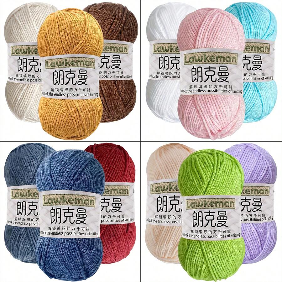 Lawkeman 3pcs/150g 4-Ply Crochet Yarn, All-Season Common Crochet Yarn, Soft Thick Crochet Yarn, Suitable For DIY Knitting And Crochet Projects - Multiple Styles - View 1