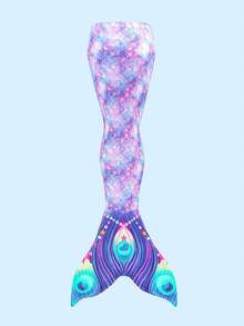 Set Bikini Putri Duyung untuk Anak Perempuan, Bawahan Segitiga dengan Tali Tipis, Pakaian Renang Motif Sisik Ikan untuk Liburan, Set 3 Potong - Mauve Purple - View 4